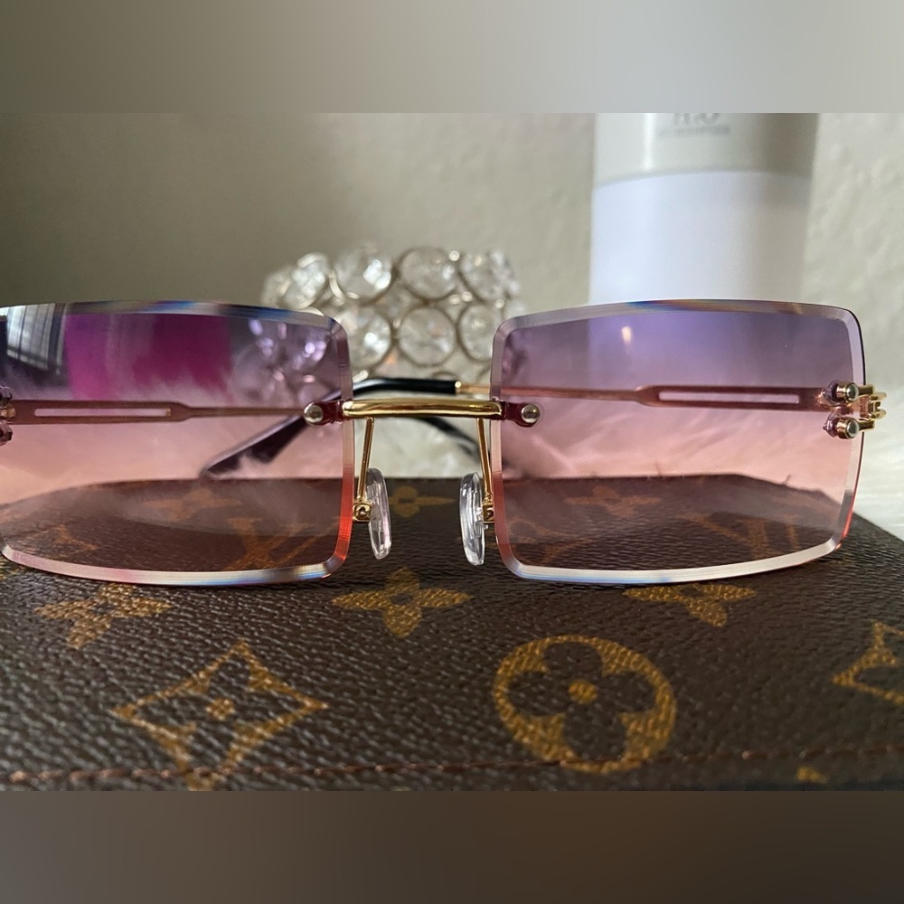 Vintage Style Rimless Rectangular Sunglasses NWOT - Picture 4 of 4